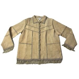 VTG Dressbarn Fringed Suede Leather Patchwork Coat  Crochet detailing XL UNIQUE